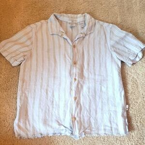 QuickSilver Light Blue Linen-blend Striped Top XS